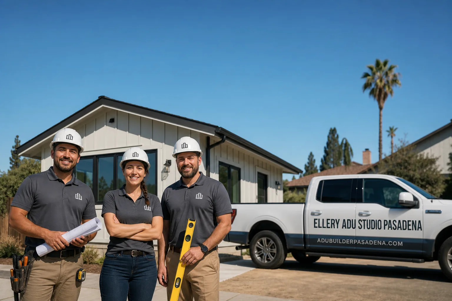 Ellery ADU Studio Pasadena adu service vehicle and crew in Pasadena, CA